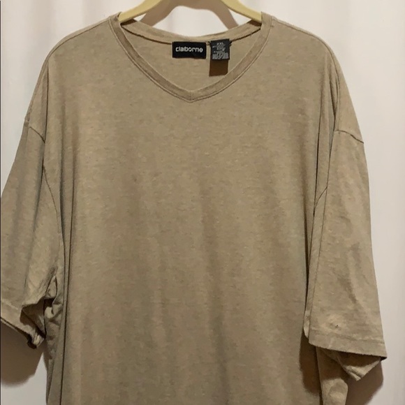CLAIBORNE TEE TAN V NECK SZ XXL COTTON/SPX S/S - Picture 1 of 6